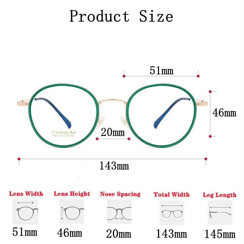 Unisex Round Full Rim Titanium Prescription Glasses T6053 — view 8 | Rx Spectacle