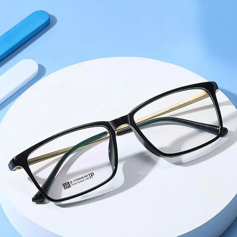Men's Rectangular Full Rim Titanium Prescription Glasses 7036 — view 10 | Rx Spectacle