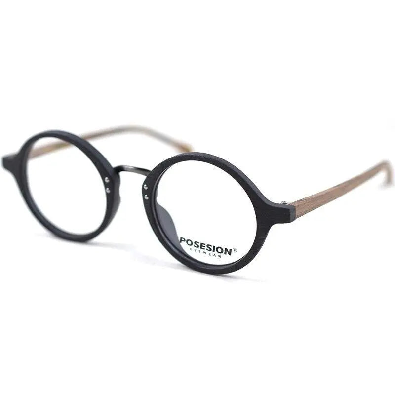 Men's Round Full Rim Wood Prescription Glasses Ps6084 — view 5 | Rx Spectacle