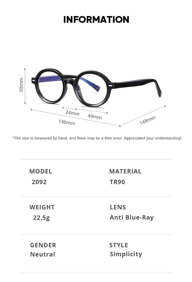 Unisex Round Full Rim Titanium Prescription Glasses 2092 — view 12 | Rx Spectacle