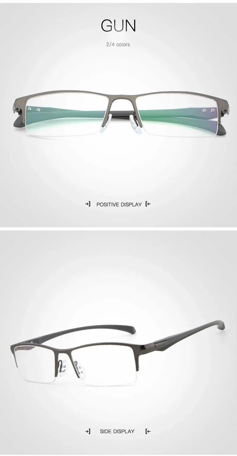 Men's Rectangular Semi-Rimless Titanium Prescription Glasses 9065 — view 14 | Rx Spectacle