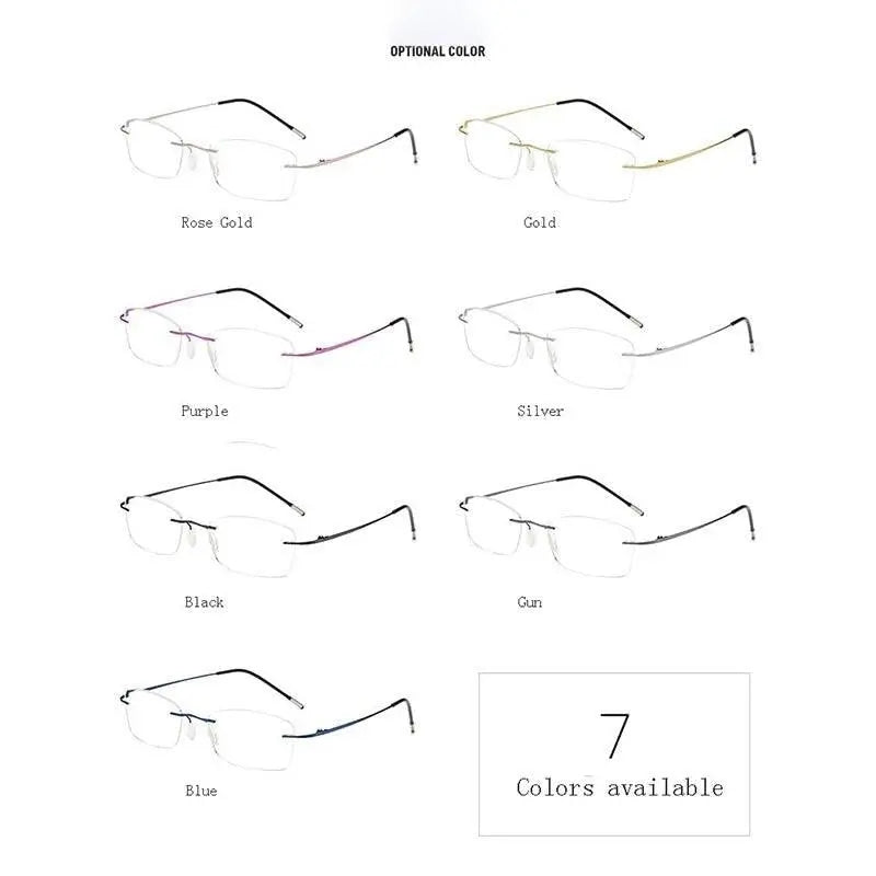Unisex Rectangular Rimless Titanium Reading Glasses 8025 — view 7 | Rx Spectacle