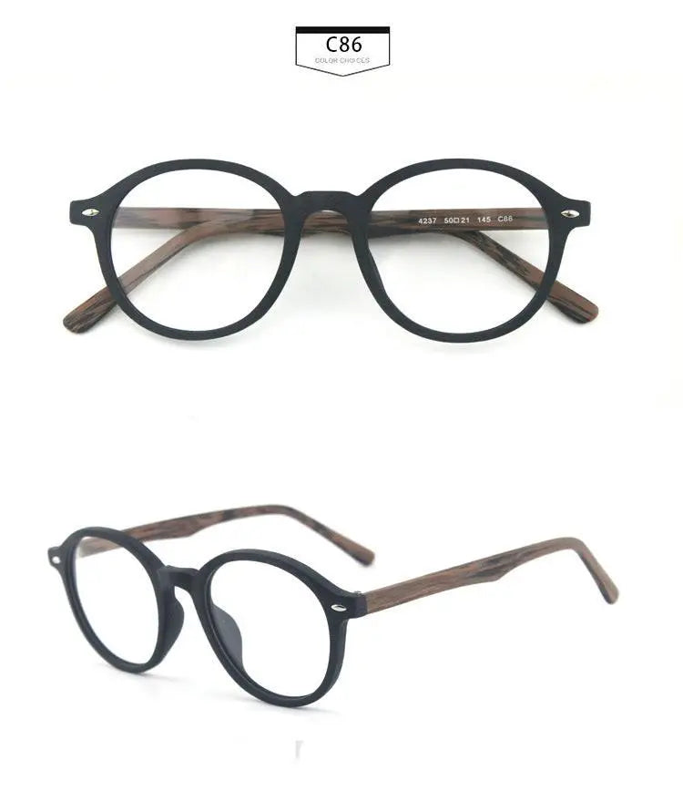 Unisex Round Full Rim Wood Prescription Glasses 4237 — view 21 | Rx Spectacle