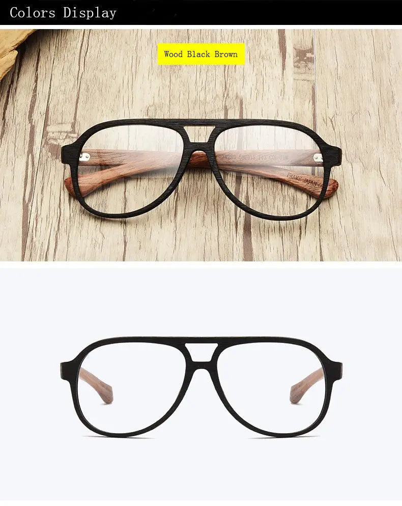Unisex Round Full Rim Wood Double Bridge Prescription Glasses 7428d — view 11 | Rx Spectacle