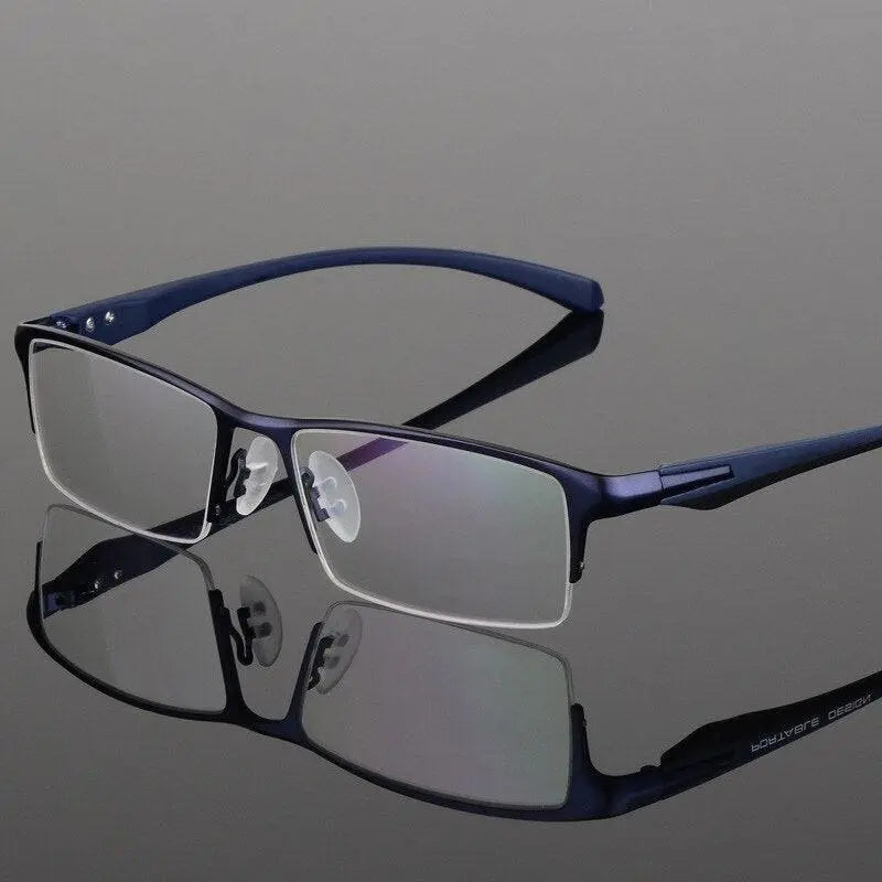 Men's Rectangular Semi-Rimless Titanium Prescription Glasses 9065 — view 6 | Rx Spectacle