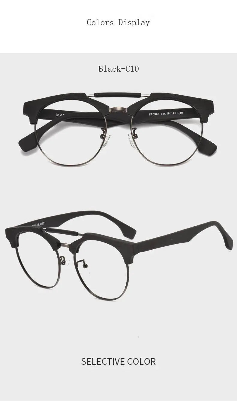 Unisex Round Full Rim Alloy Double Bridge Prescription Glasses Ft0366 — view 10 | Rx Spectacle