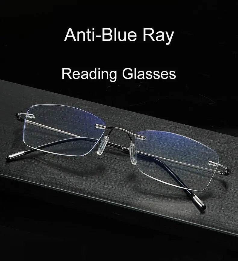 Unisex Rectangular Rimless Titanium Reading Glasses 8025 — view 14 | Rx Spectacle