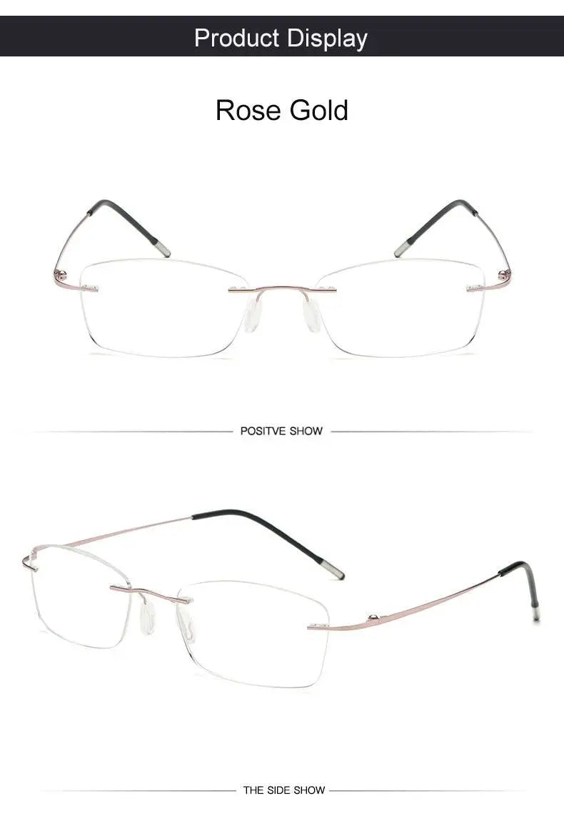 Unisex Rectangular Rimless Titanium Reading Glasses 8025 — view 17 | Rx Spectacle