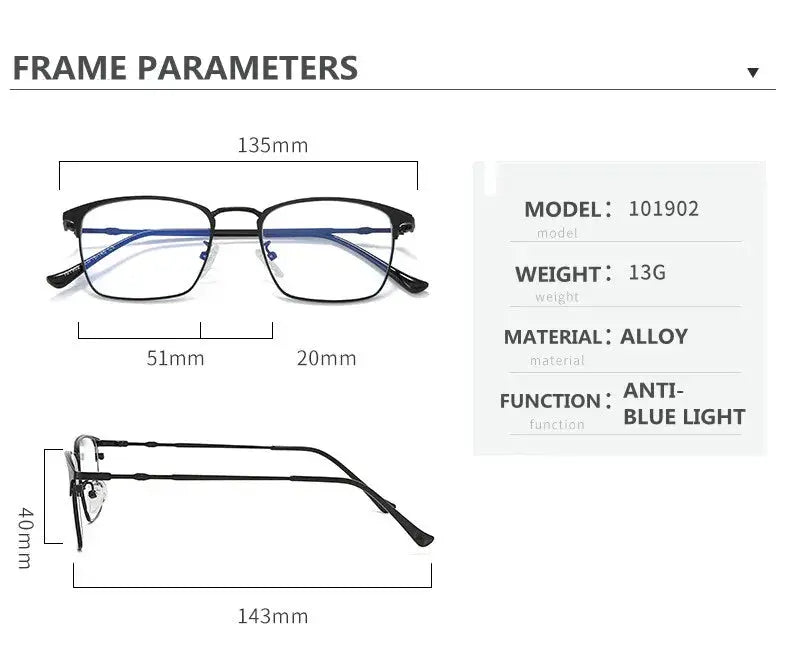 Unisex Square Full Rim Alloy Reading Glasses 101902 — view 8 | Rx Spectacle