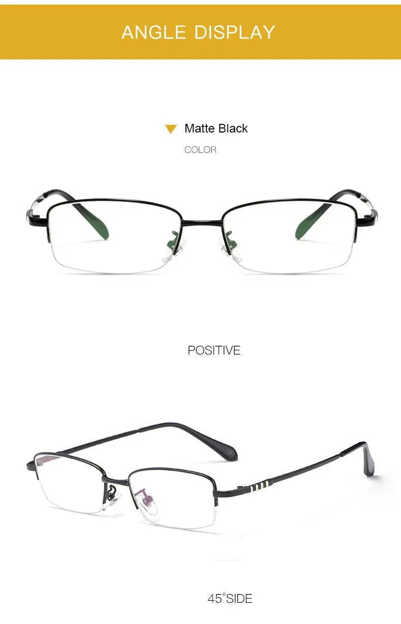 Men's Rectangular Semi-Rimless Titanium Prescription Glasses 9071 — view 13 | Rx Spectacle