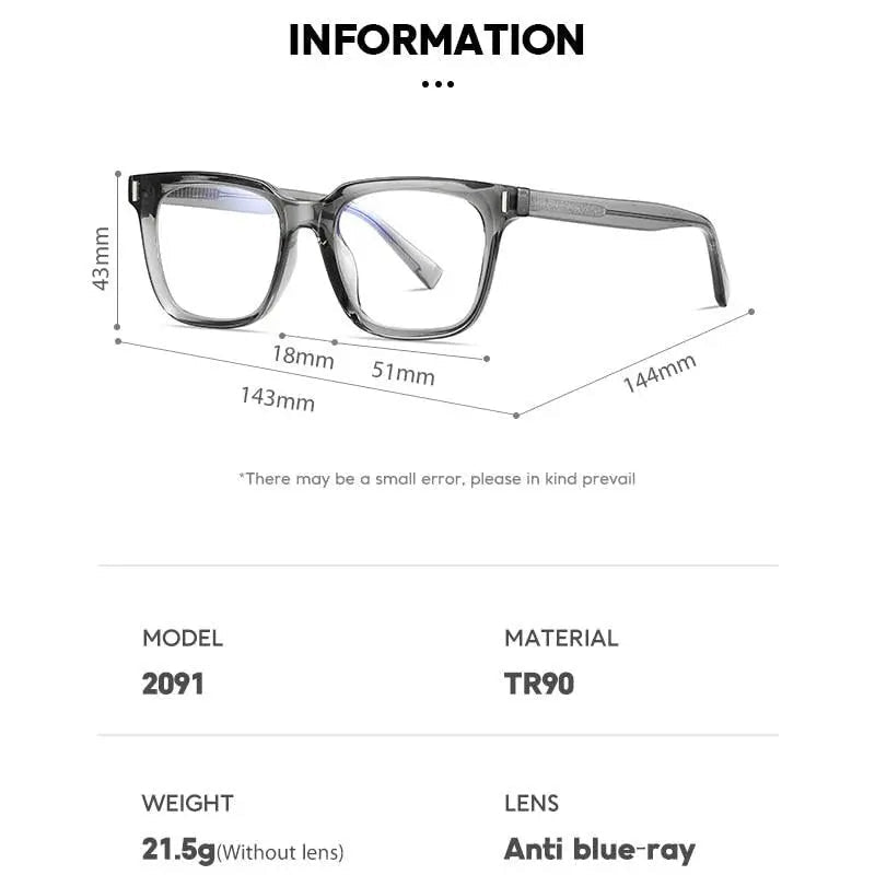 Unisex Square Full Rim Titanium Prescription Glasses 2091 — view 9 | Rx Spectacle