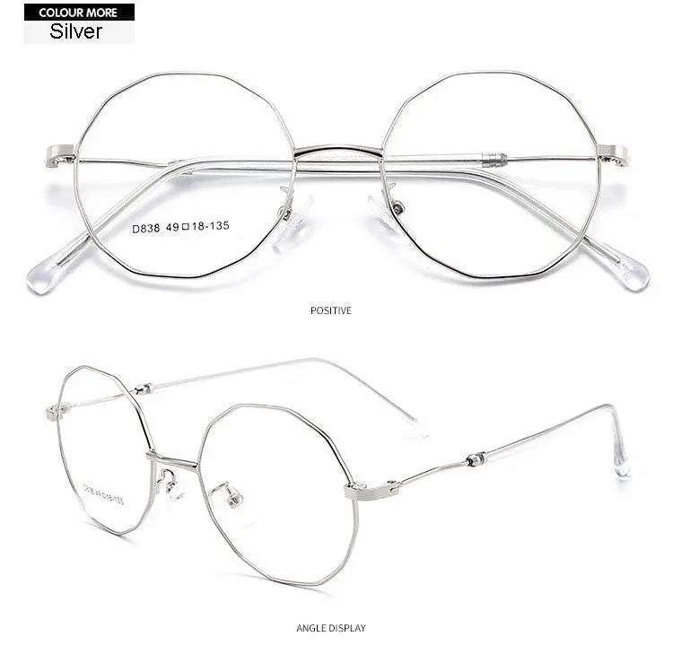 Unisex Polygon Full Rim Alloy Prescription Glasses D838 — view 16 | Rx Spectacle