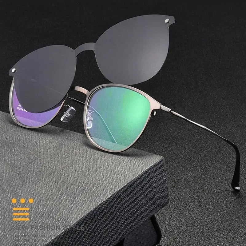 Unisex Oval Full Rim Titanium Clip-On Prescription Glasses S94002 — view 2 | Rx Spectacle
