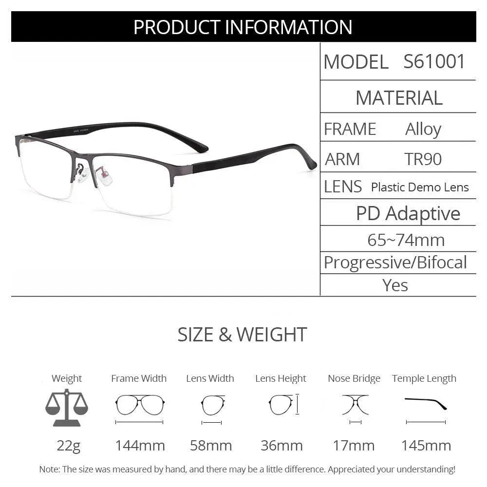 Men's Square Semi-Rimless TR90 Prescription Glasses S61001 — view 7 | Rx Spectacle