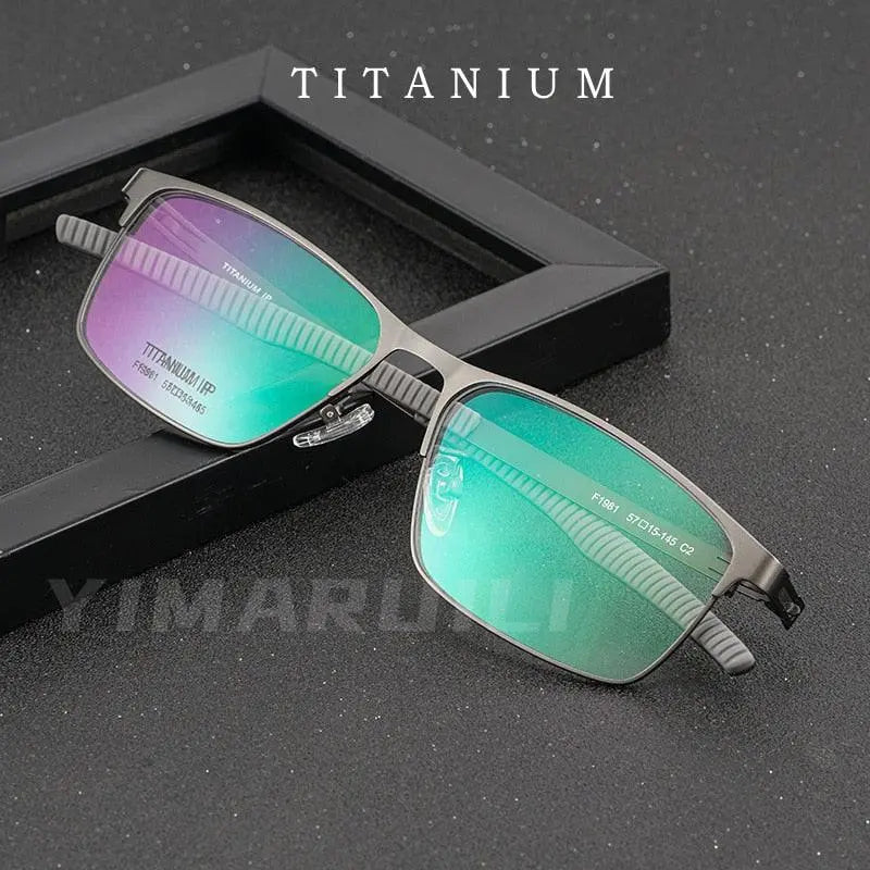 Men's Square Full Rim Titanium Prescription Glasses F1981 — view 2 | Rx Spectacle