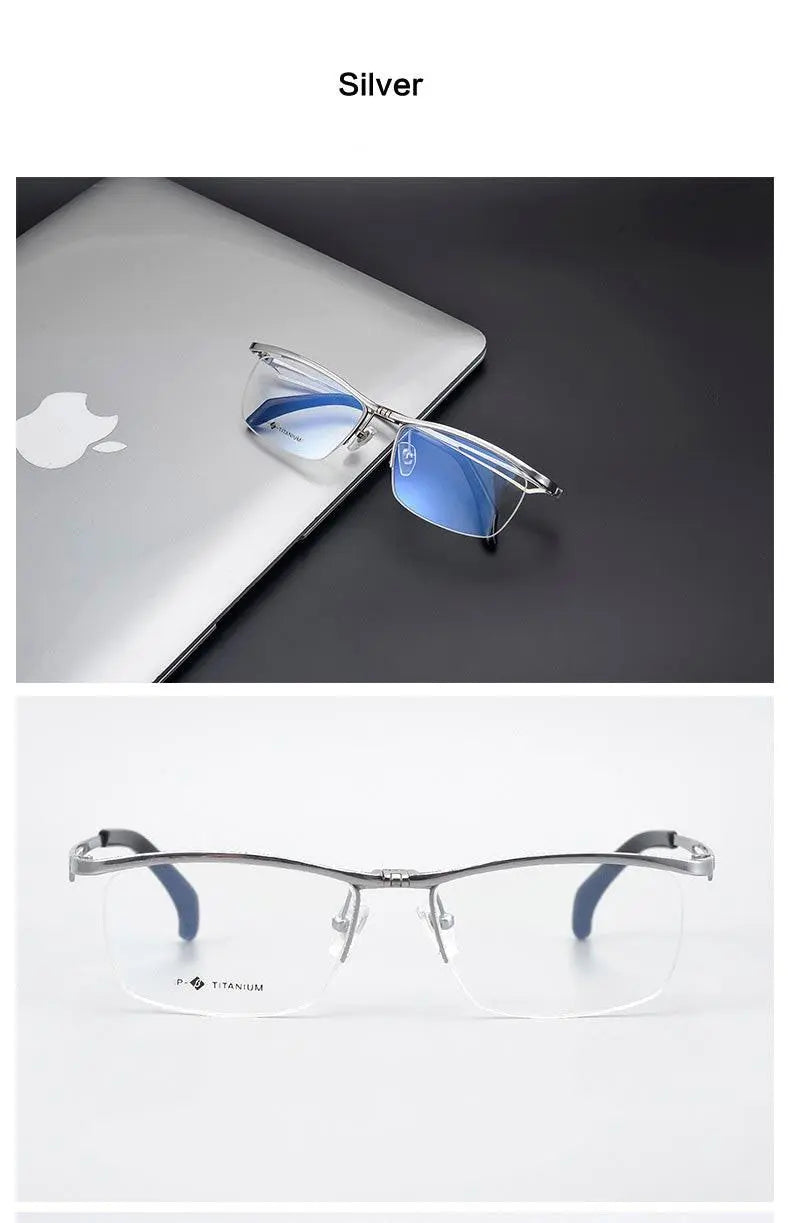 Unisex Rectangular Semi-Rimless Titanium Prescription Glasses T18044 — view 11 | Rx Spectacle