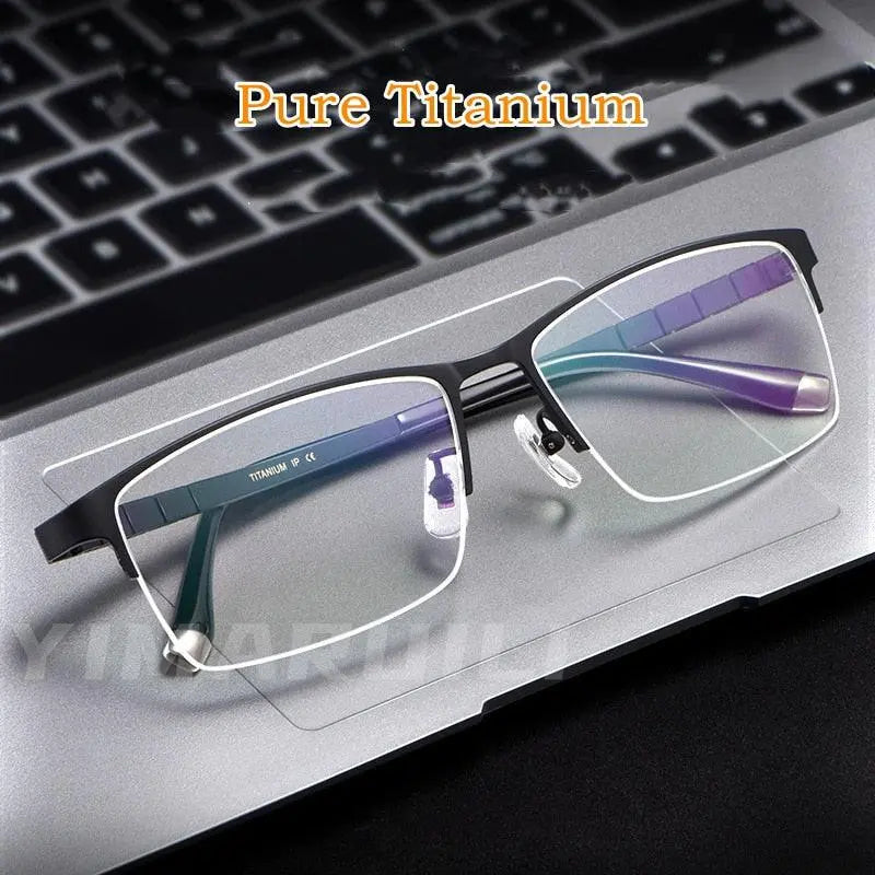 Men's Rectangular Semi-Rimless Titanium Prescription Glasses HT0186 — view 6 | Rx Spectacle