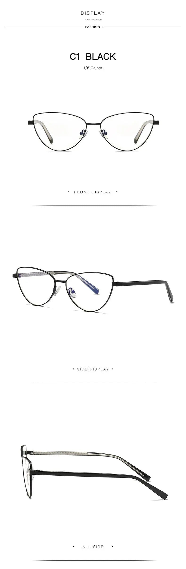 Women's Cat Eye Full Rim Alloy Prescription Glasses 3006 — view 13 | Rx Spectacle