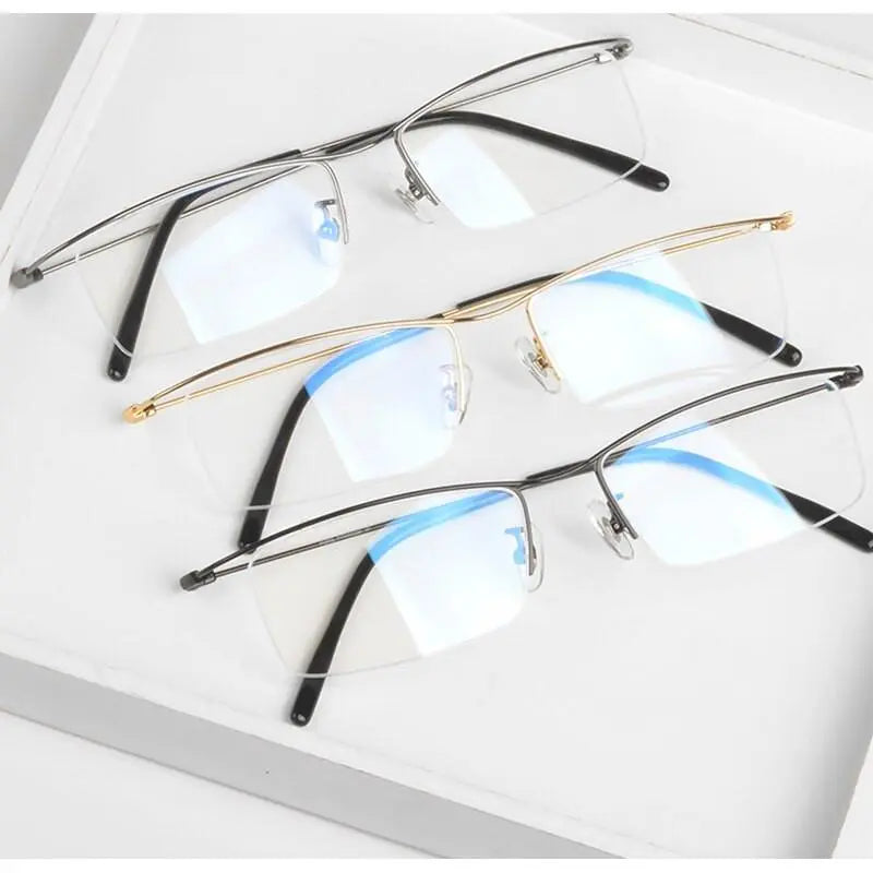 Men's Browline Half Rim Titanium Prescription Glasses Ej1010 — view 7 | Rx Spectacle