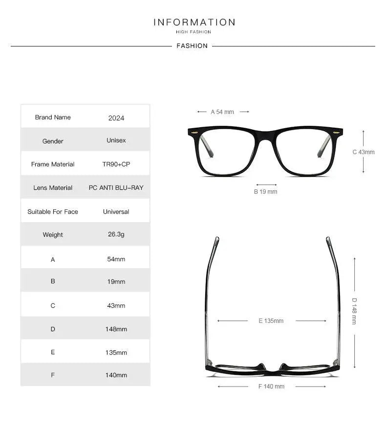 Unisex Square Full Rim Titanium Prescription Glasses Pf2024 — view 10 | Rx Spectacle