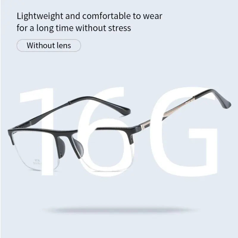 Unisex Square Semi-Rimless Alloy Prescription Glasses 8725 — view 9 | Rx Spectacle