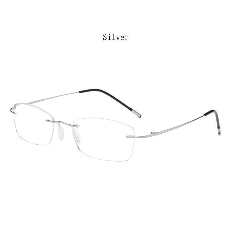 Unisex Rectangular Rimless Titanium Reading Glasses 8025 — view 6 | Rx Spectacle