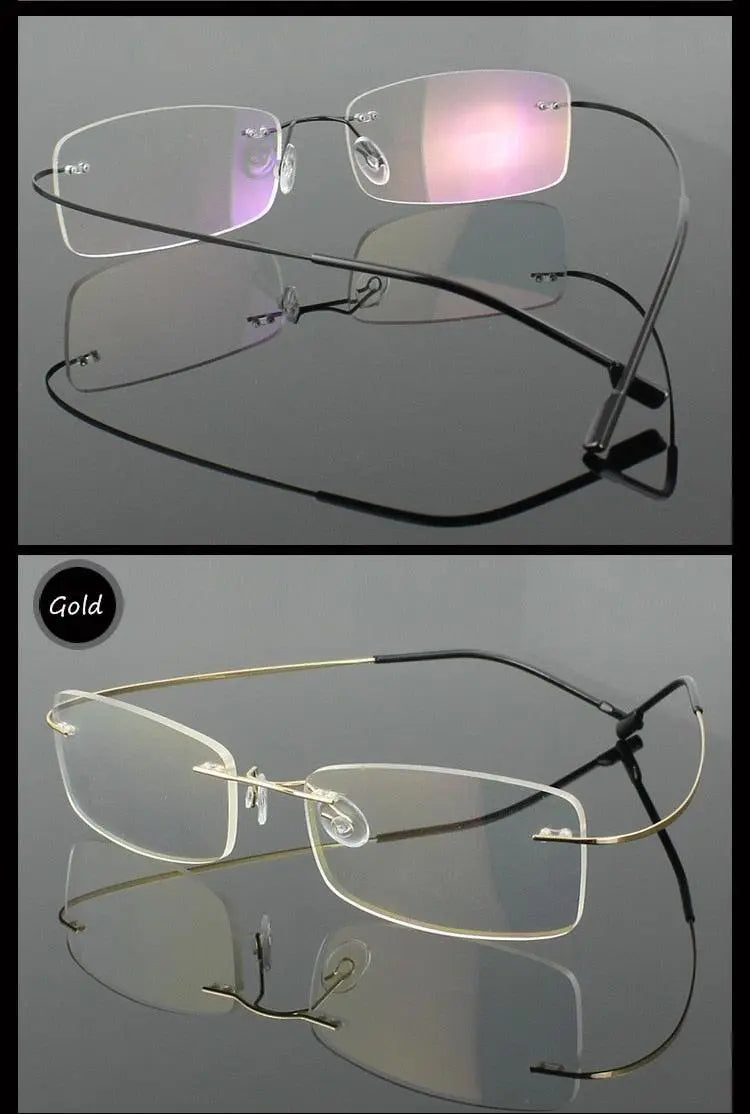 Unisex Square Rimless Titanium Prescription Glasses 861 — view 10 | Rx Spectacle