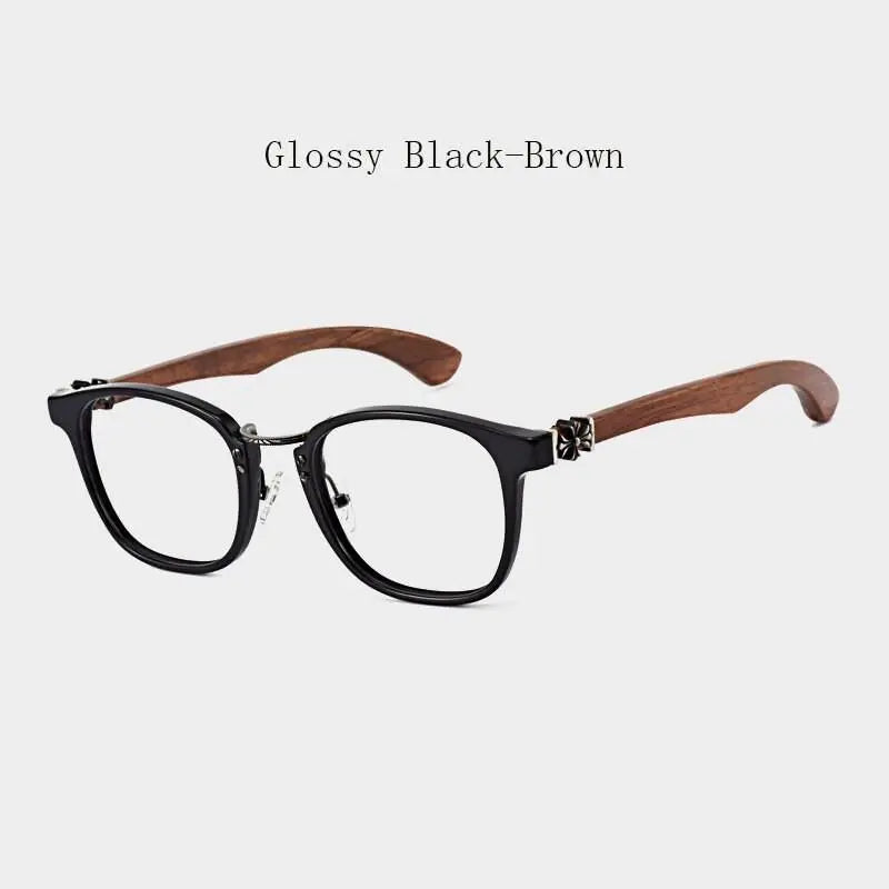 Unisex Round Full Rim Wood Prescription Glasses 7473d — view 2 | Rx Spectacle