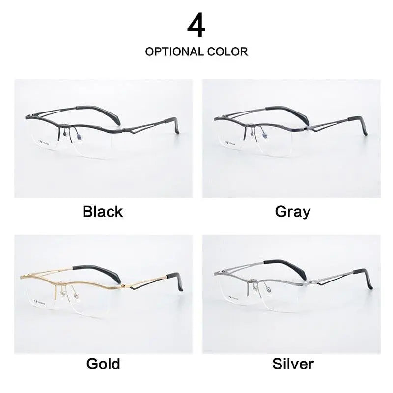 Unisex Rectangular Semi-Rimless Titanium Prescription Glasses T18044 — view 3 | Rx Spectacle