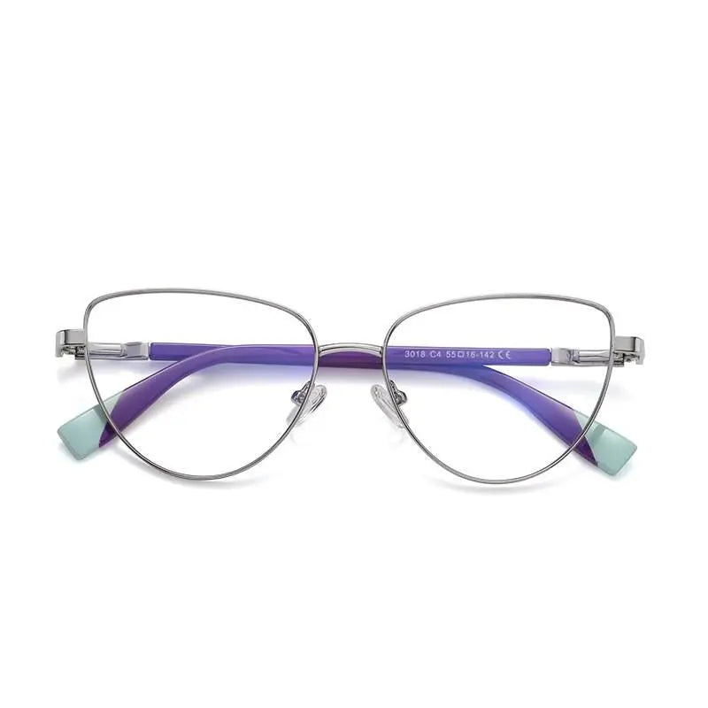 Women's Cat Eye Full Rim Alloy Prescription Glasses 3018 — view 5 | Rx Spectacle