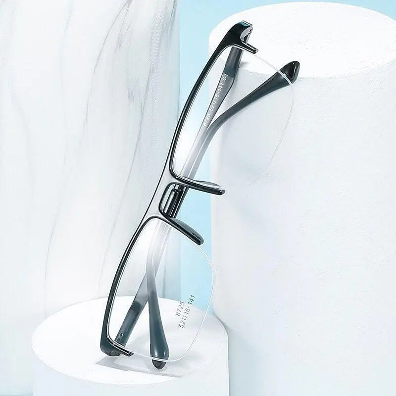Unisex Square Semi-Rimless Alloy Prescription Glasses 8725 — view 11 | Rx Spectacle