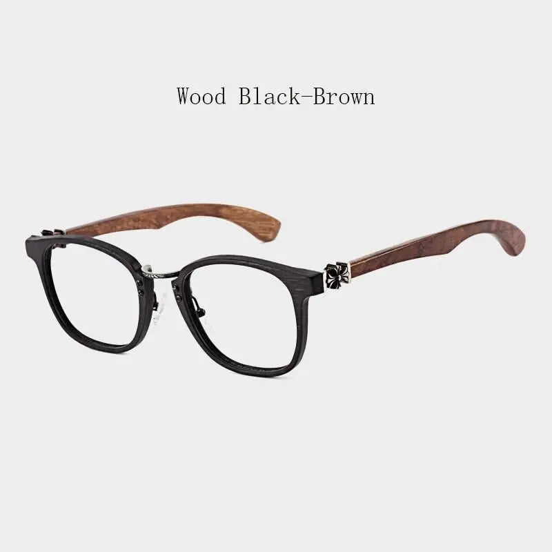 Unisex Round Full Rim Wood Prescription Glasses 7473d — view 3 | Rx Spectacle