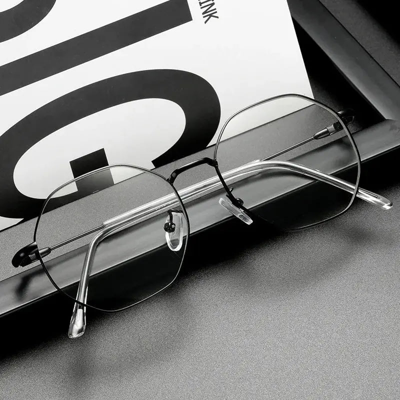 Unisex Polygon Full Rim Titanium Prescription Glasses 9039 — view 10 | Rx Spectacle