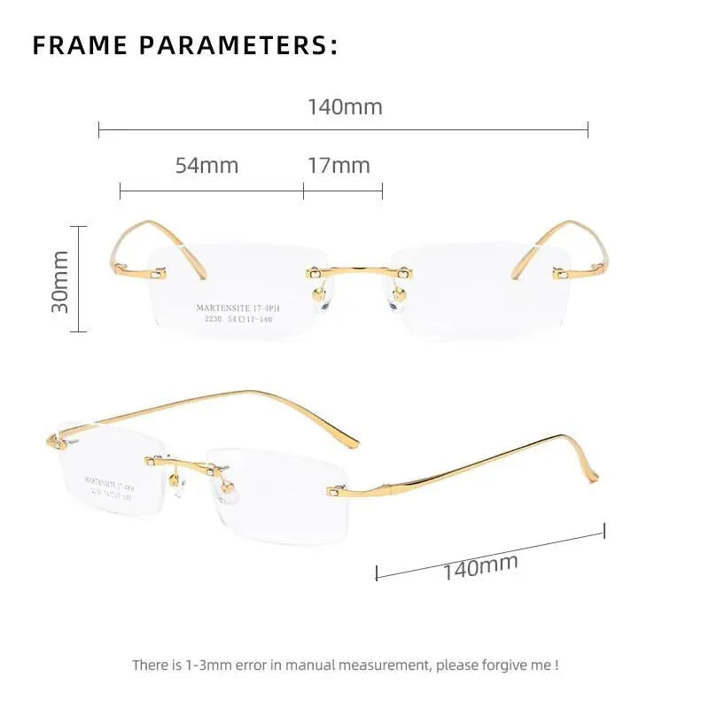 Unisex Square Rimless Titanium Prescription Glasses 2230 — view 3 | Rx Spectacle