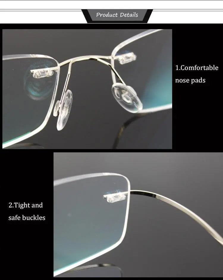 Unisex Square Rimless Titanium Prescription Glasses 861 — view 7 | Rx Spectacle