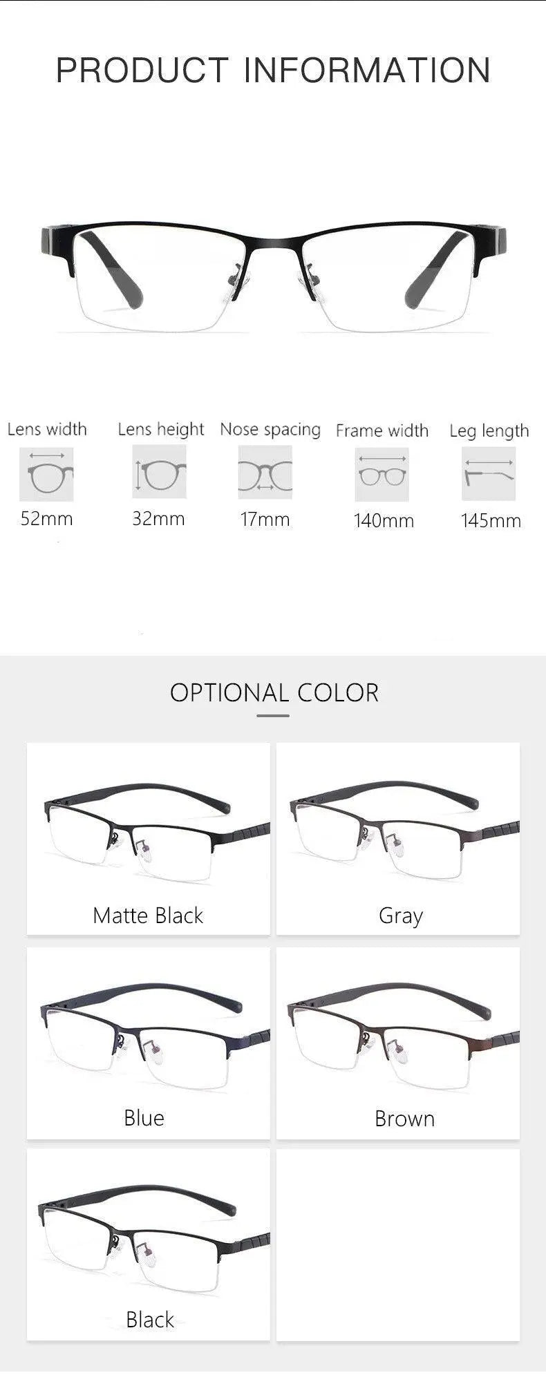 Men's Semi-Rimless Alloy Prescription Glasses 89033 — view 11 | Rx Spectacle