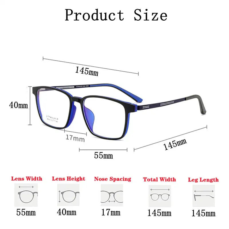 Men's Square Full Rim Titanium Prescription Glasses 8906 — view 5 | Rx Spectacle
