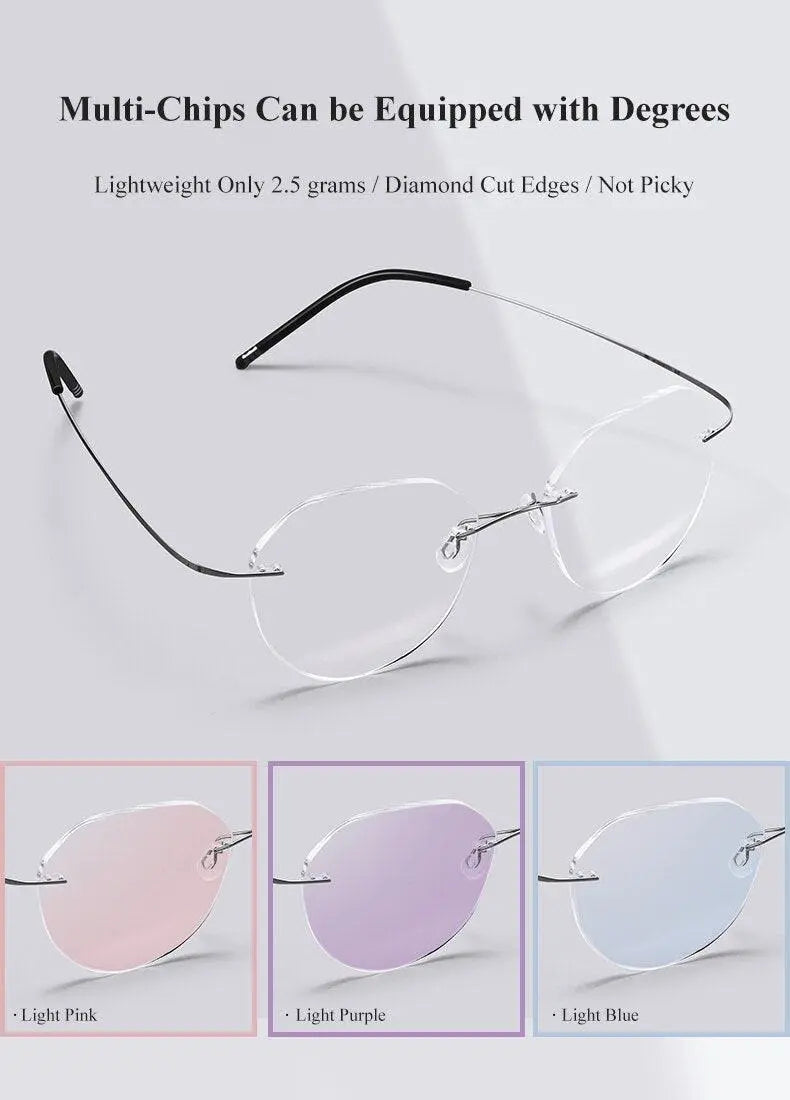 Unisex Round Rimless Titanium Prescription Glasses 8151 — view 9 | Rx Spectacle