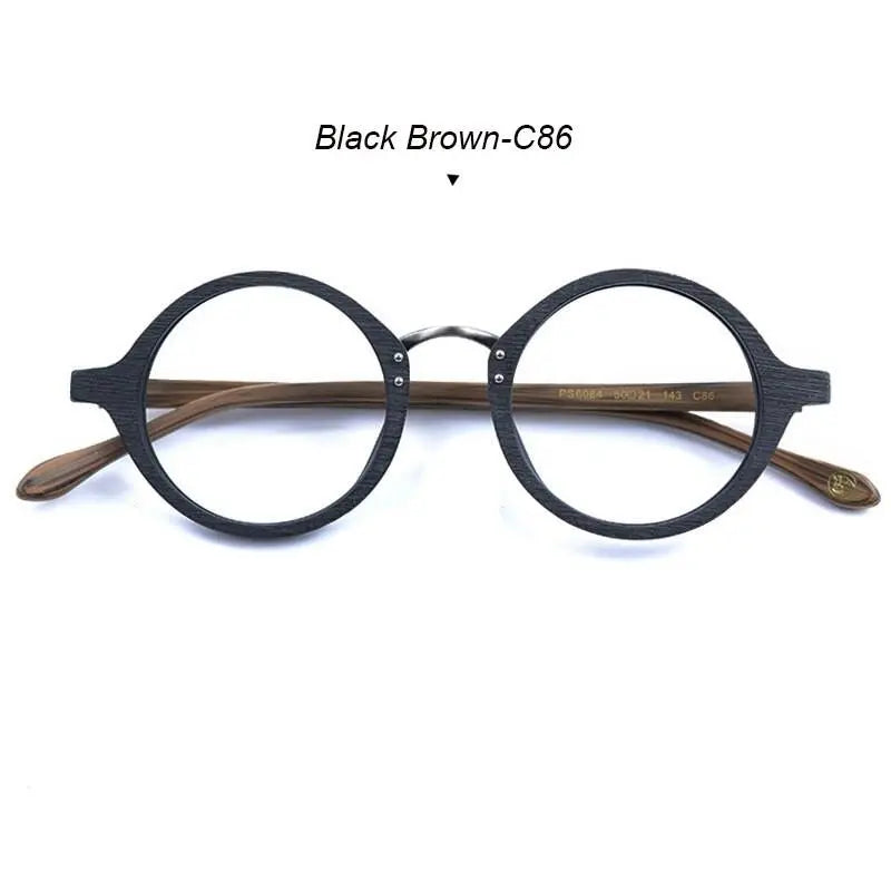 Men's Round Full Rim Wood Prescription Glasses Ps6084 — view 8 | Rx Spectacle