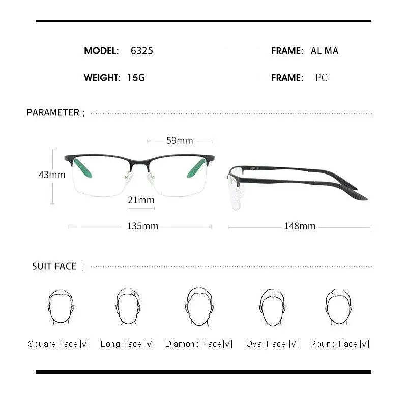 Men's Square Semi-Rimless Titanium Prescription Glasses P6325 — view 3 | Rx Spectacle