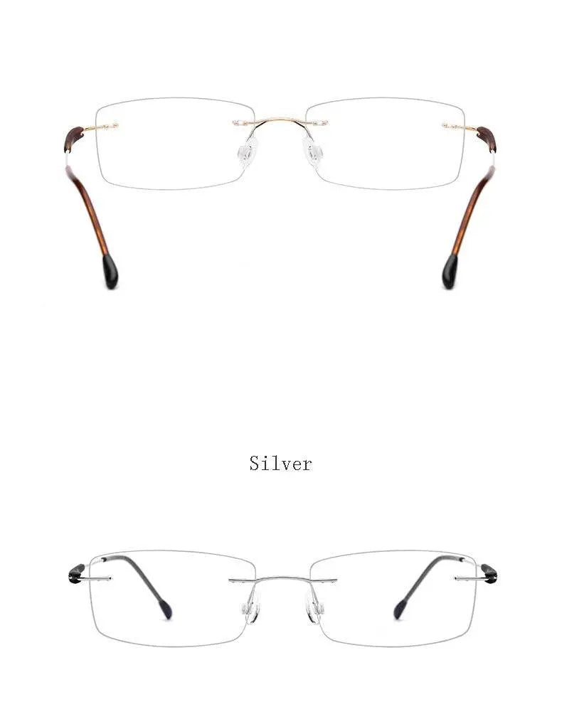 Unisex Rectangular Rimless Titanium Prescription Glasses 3125 — view 17 | Rx Spectacle