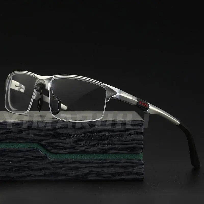 Men's Rectangular Semi-Rimless Aluminum Prescription Glasses Y3121 — view 2 | Rx Spectacle