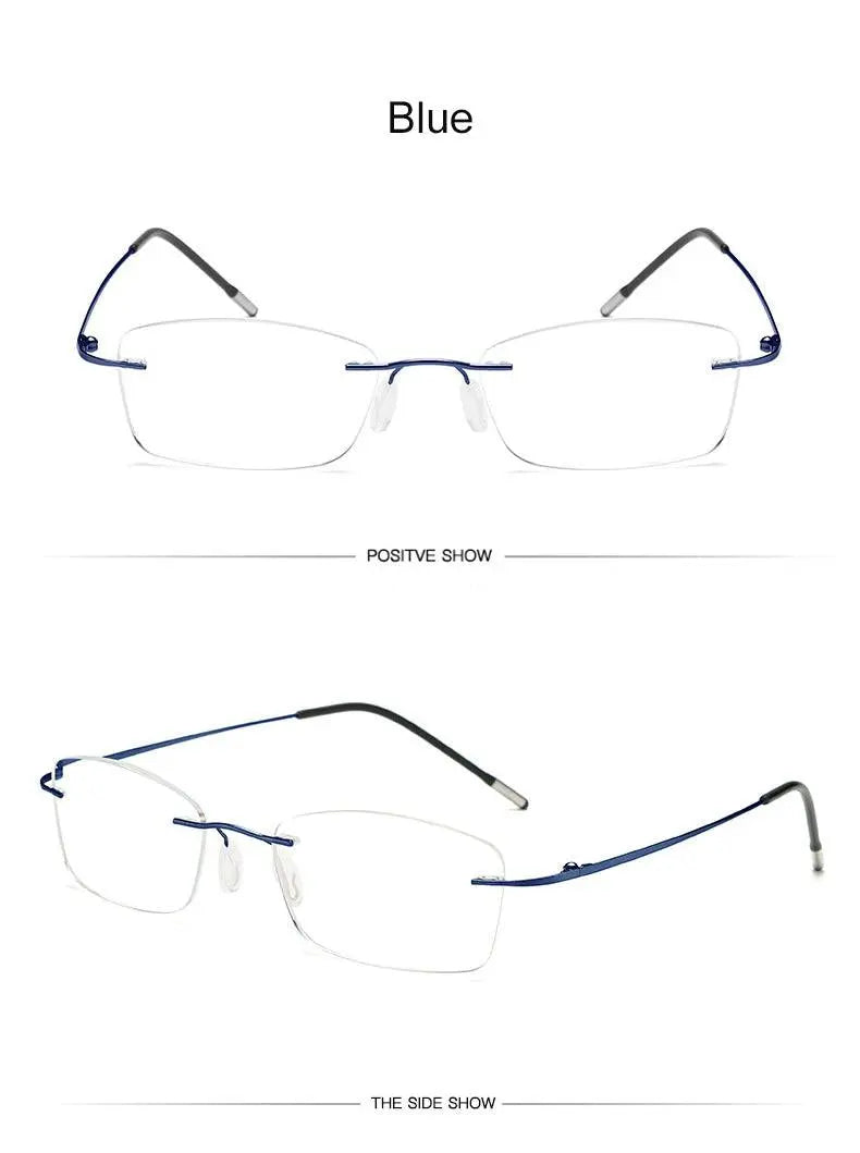 Unisex Rectangular Rimless Titanium Reading Glasses 8025 — view 22 | Rx Spectacle