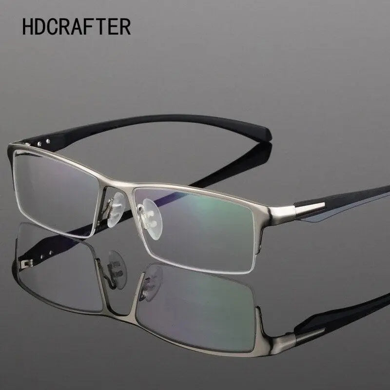 Men's Rectangular Semi-Rimless Titanium Prescription Glasses 9065 — view 10 | Rx Spectacle
