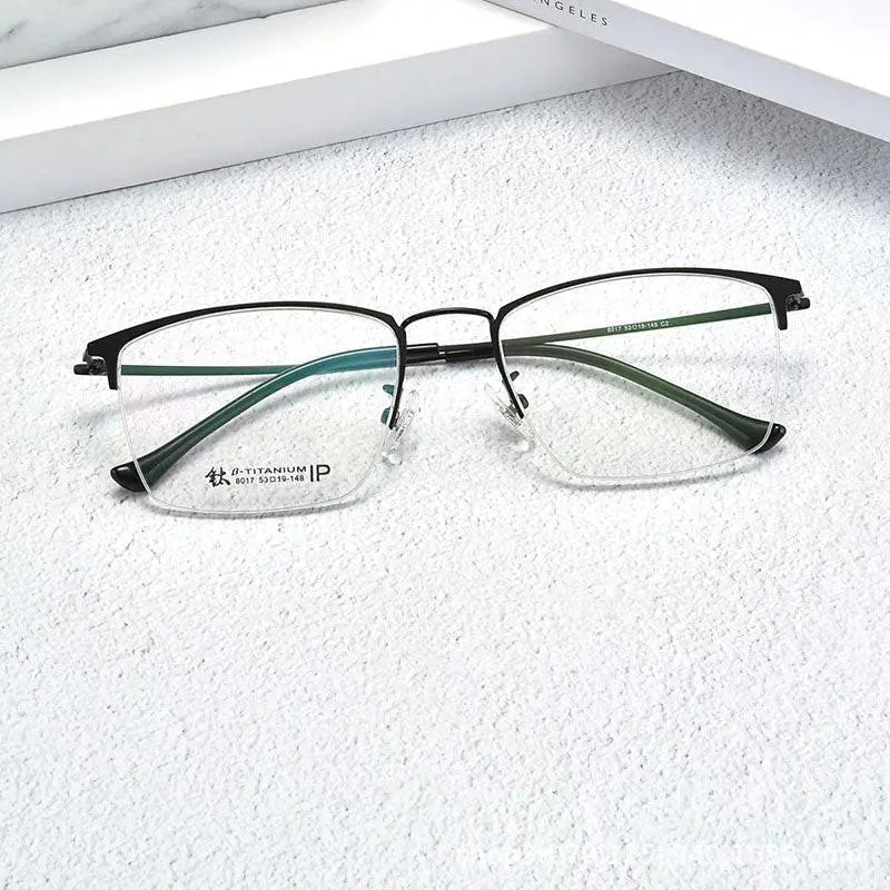 Unisex Square Semi-Rimless Titanium Prescription Glasses 8017 — view 8 | Rx Spectacle