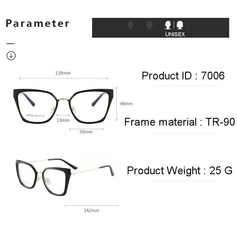 Cat Eye Full Rim TR90 Prescription Glasses 7006 — view 9 | Rx Spectacle
