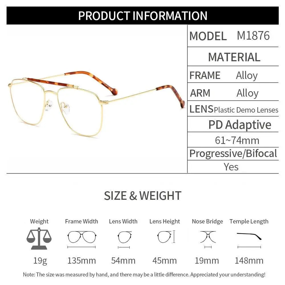 Men's Square Full Rim Alloy Double Bridge Prescription Glasses M1876 — view 5 | Rx Spectacle