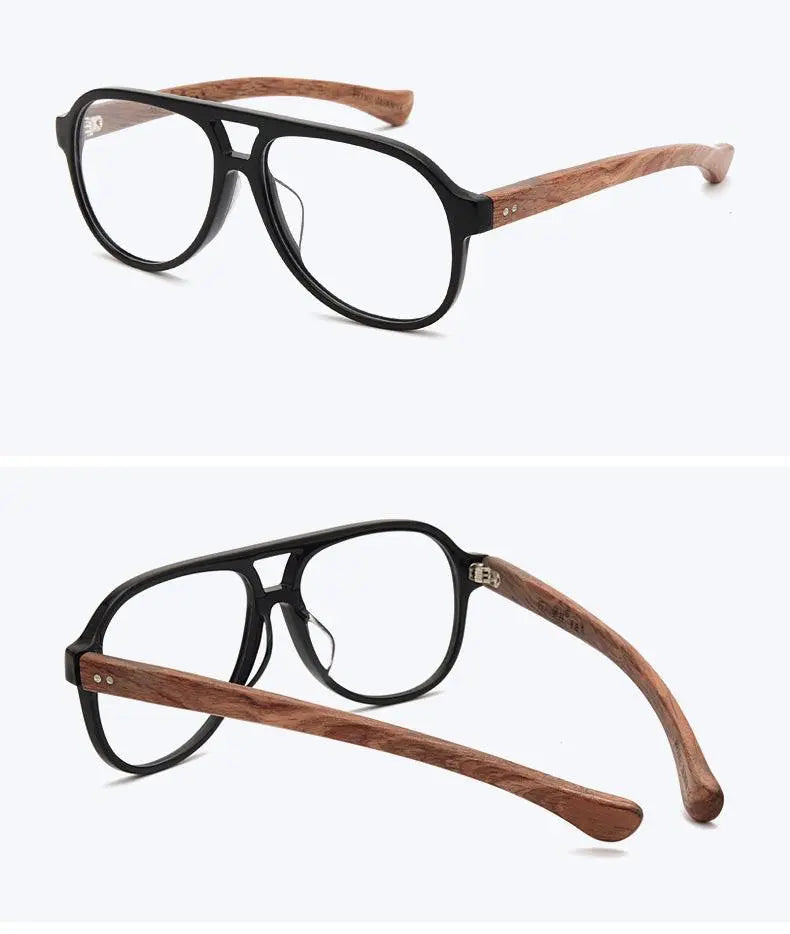 Unisex Round Full Rim Wood Double Bridge Prescription Glasses 7428d — view 14 | Rx Spectacle