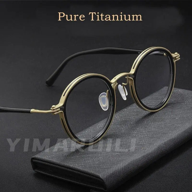 Unisex Round Full Rim Titanium Prescription Glasses H33088 — view 2 | Rx Spectacle