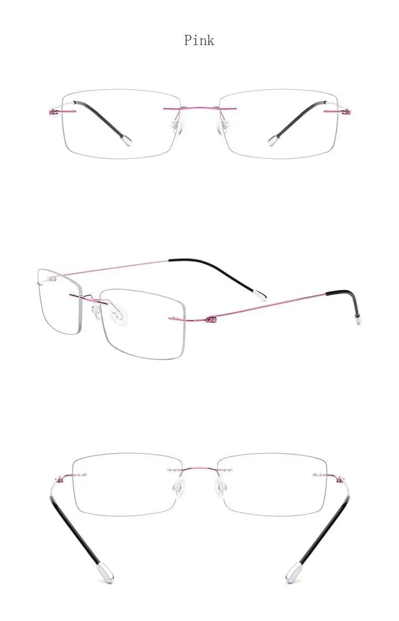 Women's Rectangular Rimless Titanium Prescription Glasses P8361 — view 16 | Rx Spectacle